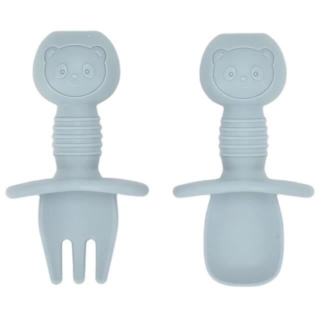 Set Cuillère Fourchette Silicone Pour Bébé - Ustensiles D'apprentissage Ergonomiques Avec Boîte De Rangement