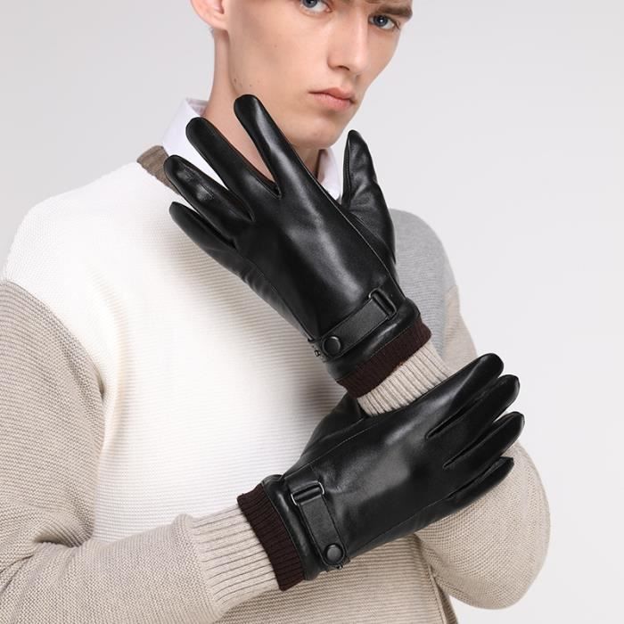 Gants Tactiles en Cuir Doublés de Cachemire, Homme