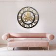 60CM 3D Horloge Murale Vintage Industriel en Métal Chiffres Romains Décoration à la maison Or-1