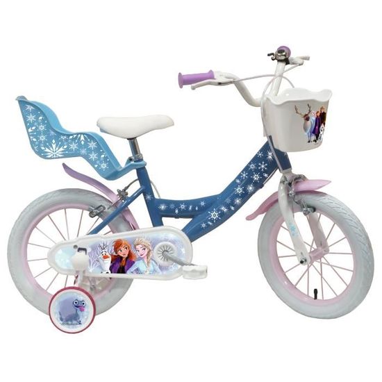 Vélo Enfant 12'' Reine Des Neiges II/ Disney Fille ( taille < 90/95 cm ),  Bleu & Rose, équipé de 1 frein, Panier avant, - Cdiscount Sport