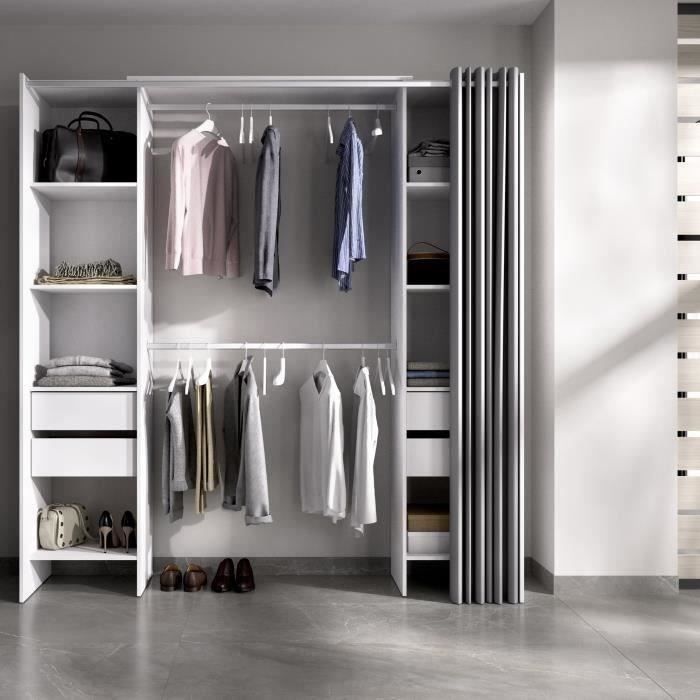 Dressing ouvert avec rideau et étagères Blanc et gris graphite, 112 x 209 x  50 cm -PEGANE- PEGANE