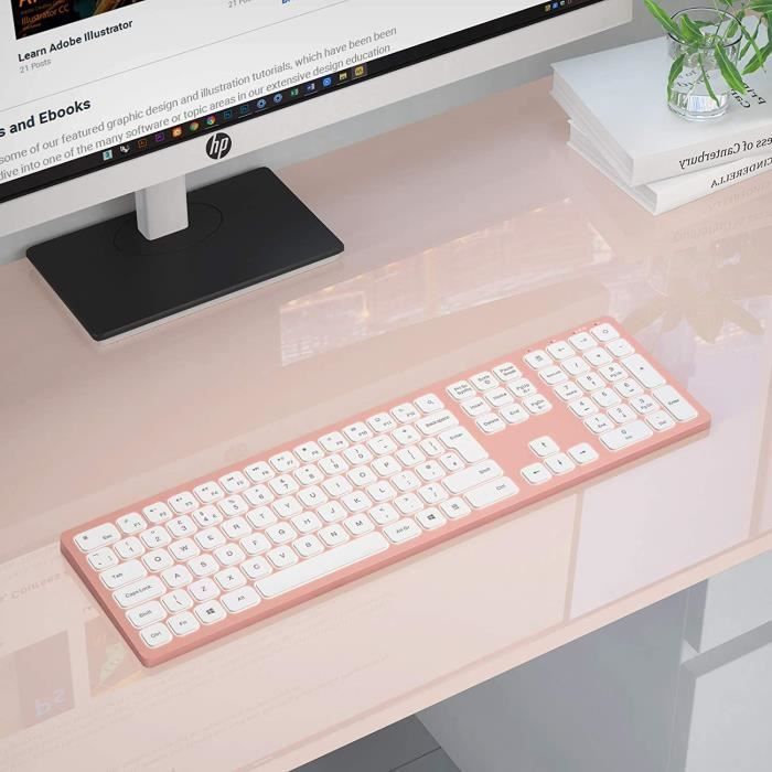 Clavier sans fil rétroéclairé rechargeable 2.4 g blanc clavier sans fil  lumineux pour ordinateur de bureau, ordinateur portable, d - Cdiscount  Informatique
