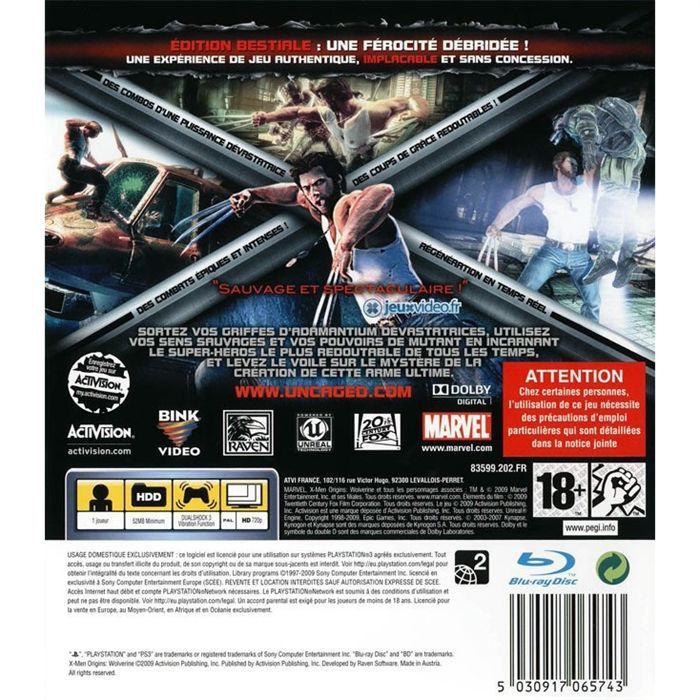 X-men Origins Wolverine Edition Bestiale PS3 / Jeu Sur