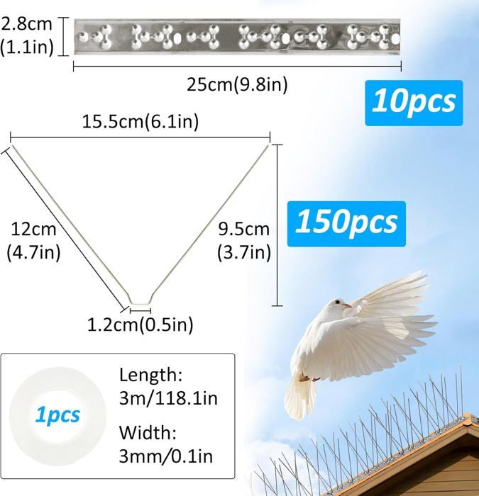 Rupeca Lot 10 Piques Anti Pigeons En Acier Inoxydable 3,3 Mètres - Répulsif Oiseaux Pour Balcon, Toit Et Rebords