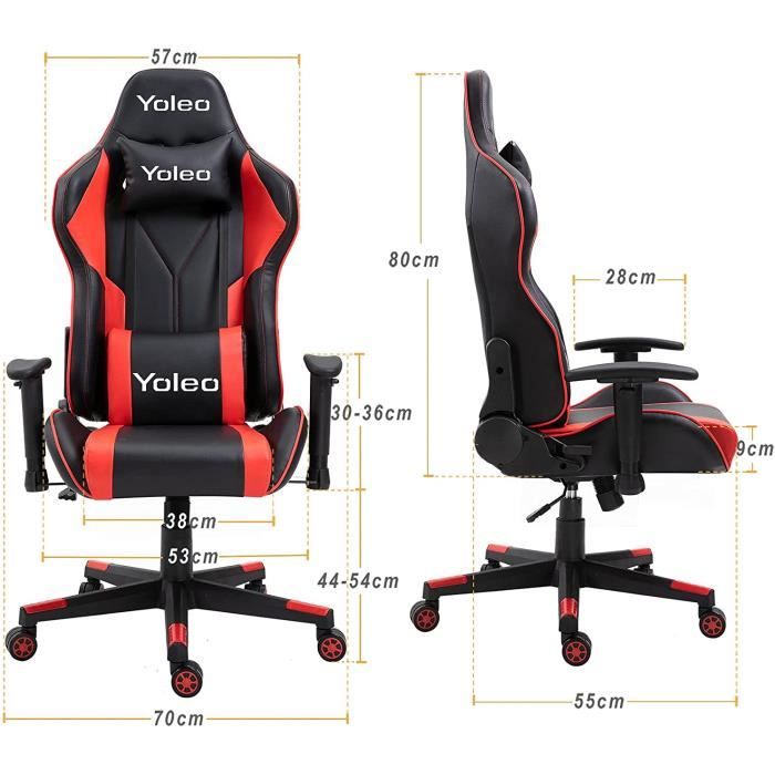 Chaise gaming ergonomique à dossier haut, fauteuil gamer réglable avec  renfort lombaire et accoudoirs rembourrés, charge max 120kg rouge -  Conforama