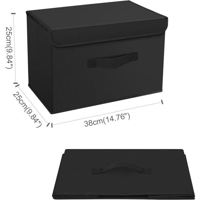 Casame Lot de 2 boîtes de rangement carton noires - L21xP26xH15cm