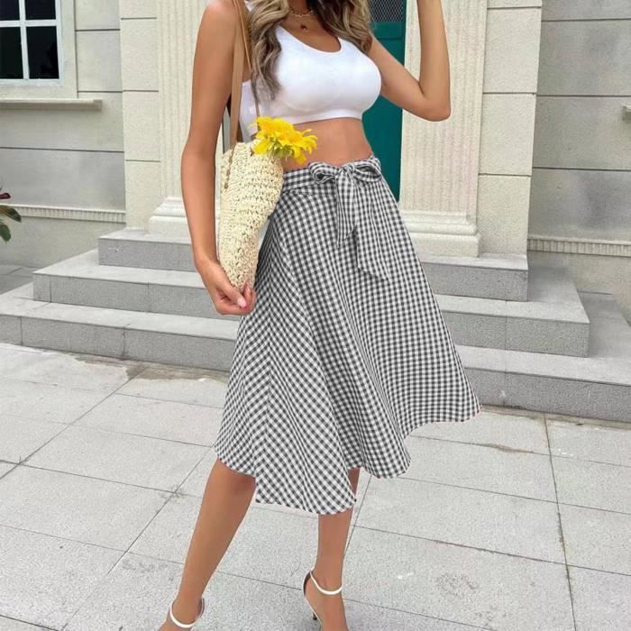 Dilwe Une jupe midi ligne Jupe Mi Longue Femme ete Femme Taille Haute Jupe Mi Longue Femme Saint Patrick Jupe Y2K vetements jupe Gray Cdiscount Pret a Porter