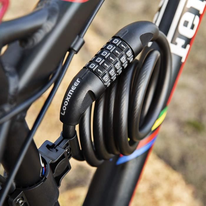 Looxmeer Antivol Vélo Lock Cable, Cadenas de Vélo à Code avec 5  Chiffres,180cm x12mm, avec Support de Fixation pour Vélo Scooter89