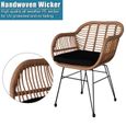 Salon de jardin- -une table et deux fauteuils osier coussin Noir - résine tressée-2