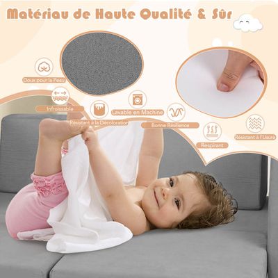 DREAMADE Canapé Pour Enfants,Canapé Convertible Et Pliable En Mousse, Housse En Tissu Peluche Amovible,pour Garçons Et Filles,Gris - Puériculture & Eveil Bébé