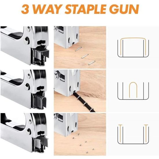 Agrafeuse Tapissier 3 En 1 Avec 3000 Agrafes, Agrafeuse Manuelle à Pression Réglable Pour