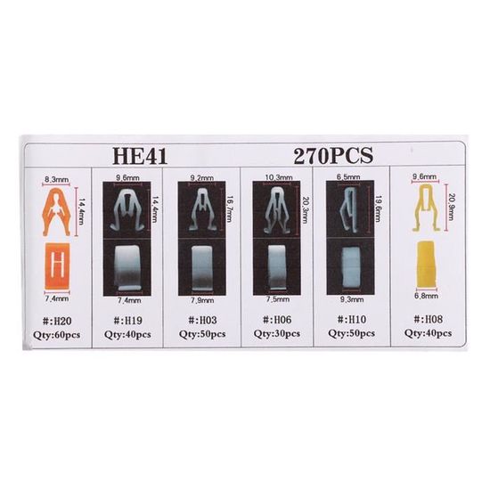 Kit 270 Clips De Garniture Auto Universels - Différentes Tailles (H20, H19, H03...) - Pour Tableau De Bord, Pare-chocs, Ailes