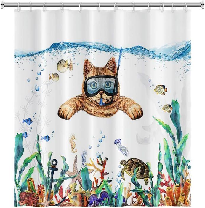 SDOTPMT 105x160cm Milieu du Siècle Abstrait Rideau de Douche Drôle Noire Chat Eucalyptus Silhouette Bohème pour Enfants Salle de Bains Polyester avec Crochets