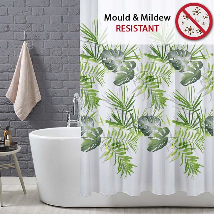 Rideau De Douche Bohème AIBIIN 180x180 Cm - Motif Chat Noir Et Feuilles De Lune - Tissu Polyester Imperméable Avec 12 Crochets Inclus - Déco Salle De Bain Vintage