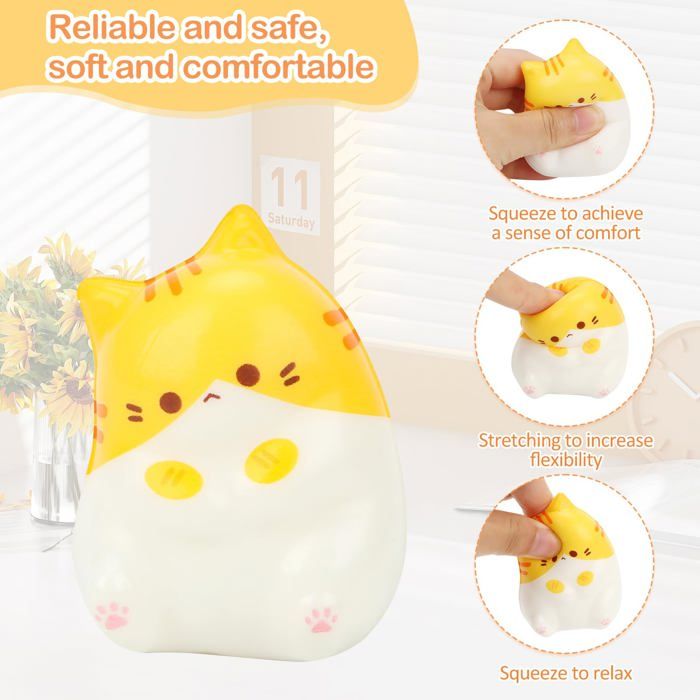 Lot De 3 Balles Anti-Stress En Forme De Chat – Squishy Kawaii En TPR, Porte-clés Déco, Cadeau Pour Enfants Et Adultes
