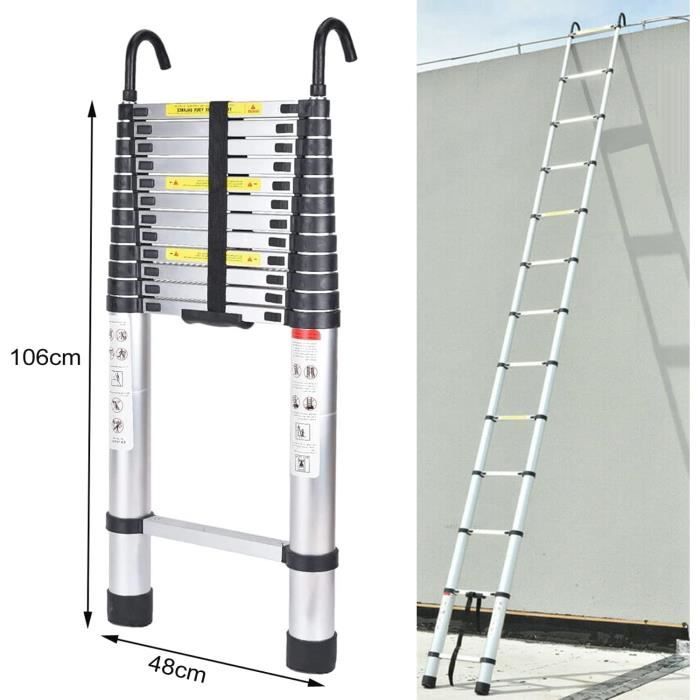 Échelle-escabeau Télescopique WOERTHER 5,6 M (ou 2,8 M Repliée) – Aluminium 7175T6, 150 Kg, Garantie 5 Ans !