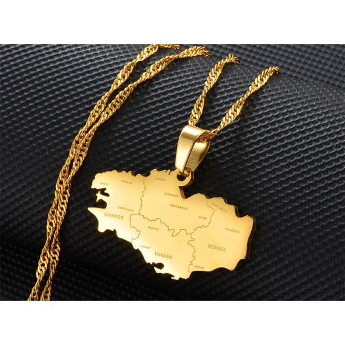 Collier Pendentif Carte De France - Bijou Fin Minimaliste Avec Chaîne 45 Ou 60 Cm - Idéal Cadeau Personnalisé - 13
