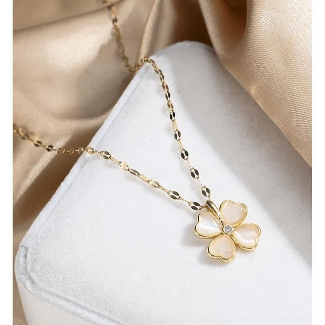 Tata Gisu00e8le Collier Chaine En Plaquu00e9 Or 18 Carats - Pendentif Branche De Laurier - Emballage Cadeau Inclus