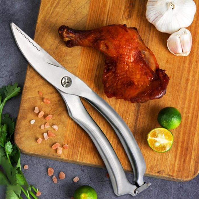 Ciseaux De Cuisine Professionnels Pour Volaille - Lames Acier Inox 3Cr14 4mm, Poignée Antidérapante, Ressort Automatique