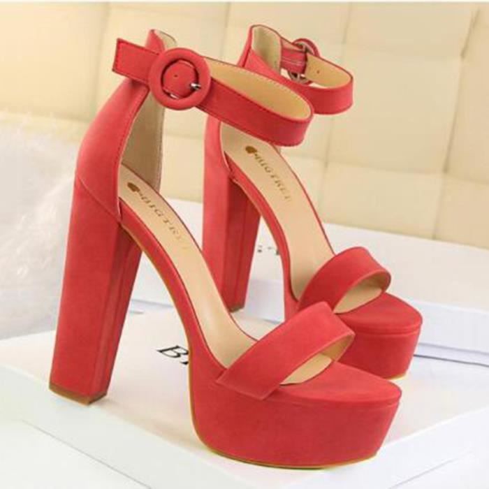 Escarpins Peep Toe Femme Plateforme Bride Cheville Escarpin Bloc Chaussures Mary Janes Soiree Partie rouge Achat Vente Talons hauts feminins exquis pas cher Cdiscount