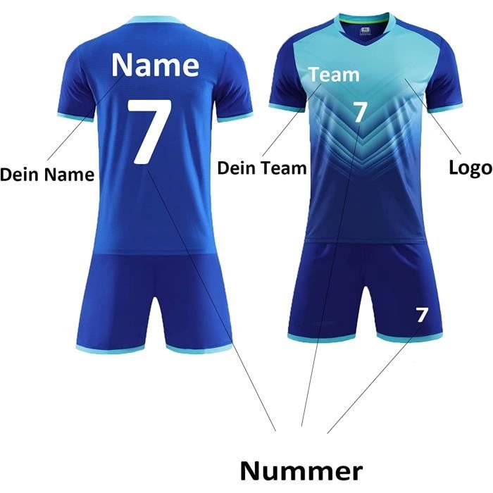 Maillot personnalisé t shirt et short de football 2 pièces n'importe quel  nom logo de l'équipe numéro bleu clair - Cdiscount Sport