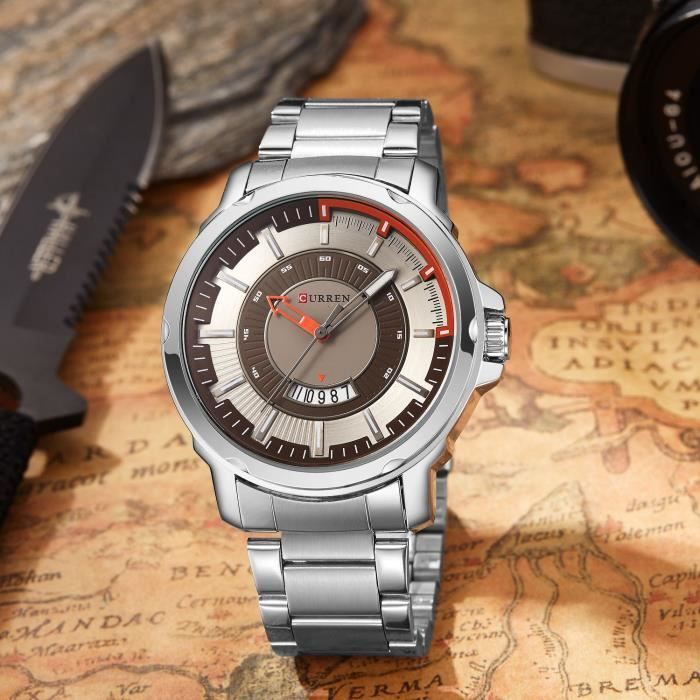 CURREN 8229 montre etanche de calendrier pour homme montre de mode d affaires branchee nouvelle Argent Achat vente montre Homme Cdiscount