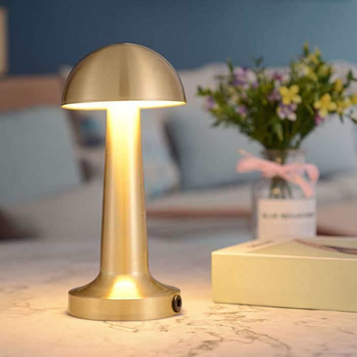 Lampe de bureau de chargement en forme de champignon en métal, lampe  décorative rétro de table, lampe de nuit de chevet -Doré - Cdiscount Maison