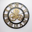 60CM 3D Horloge Murale Vintage Industriel en Métal Chiffres Romains Décoration à la maison Or-3