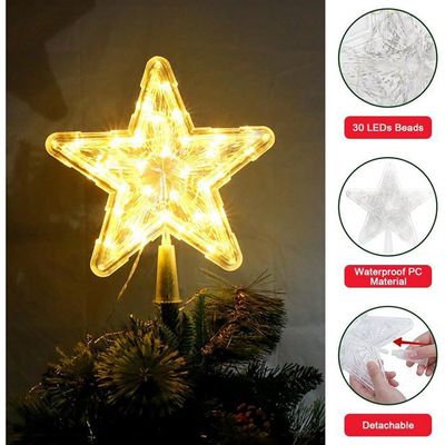Étoile Lumineuse Pour Sapin De Noël - 25x33 Cm En Fer, Lumière Fixe Ou Clignotante, Fonctionne Avec Piles