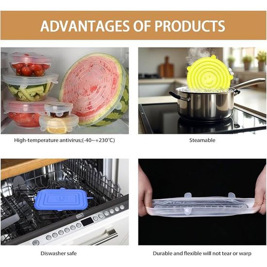 Couvercles En Silicone Extensibles – Lot De 24, 6 Tailles (ronds Et Rectangles), Réutilisables, Lavables - 8