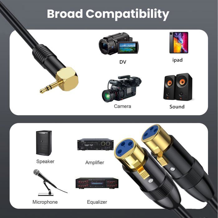 Câble XLR Jack 3,5mm Y-Séparateur JOMLEY 3M - Double XLR Femelle Vers Mini Jack TRS Stéréo Audio Professionnel