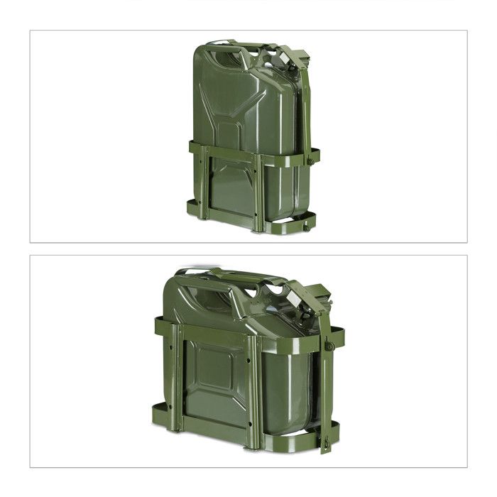 Relaxdays Porte-Jerrycan Voiture 10 & 20 L - Support Bidon Essence Métal Vert