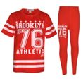 Ensemble T-shirt et legging Brooklyn 76 Athletic pour filles - Rouge - Manches courtes - 100% Coton-0