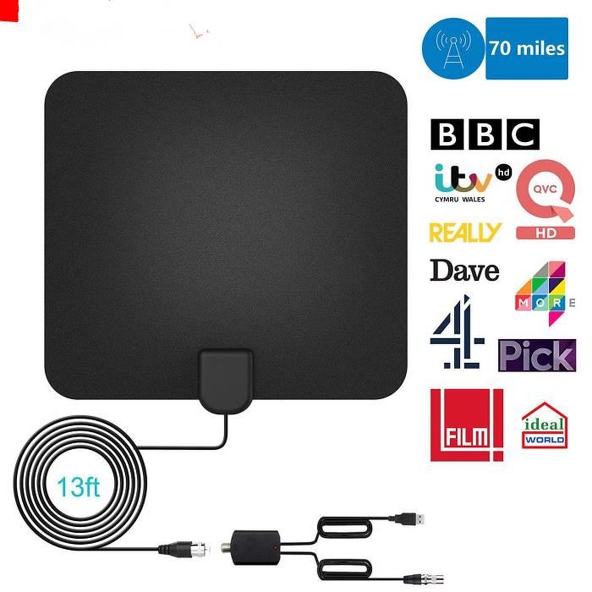 Hdtv Antenne Tnt Interieur Puissante Amplifiee Signal Amplificateur Booster With 16ft Cable Coaxial Support Vhf Uhf Fm Cable Tv Video Son Avis Et Prix Pas Cher Cdiscount
