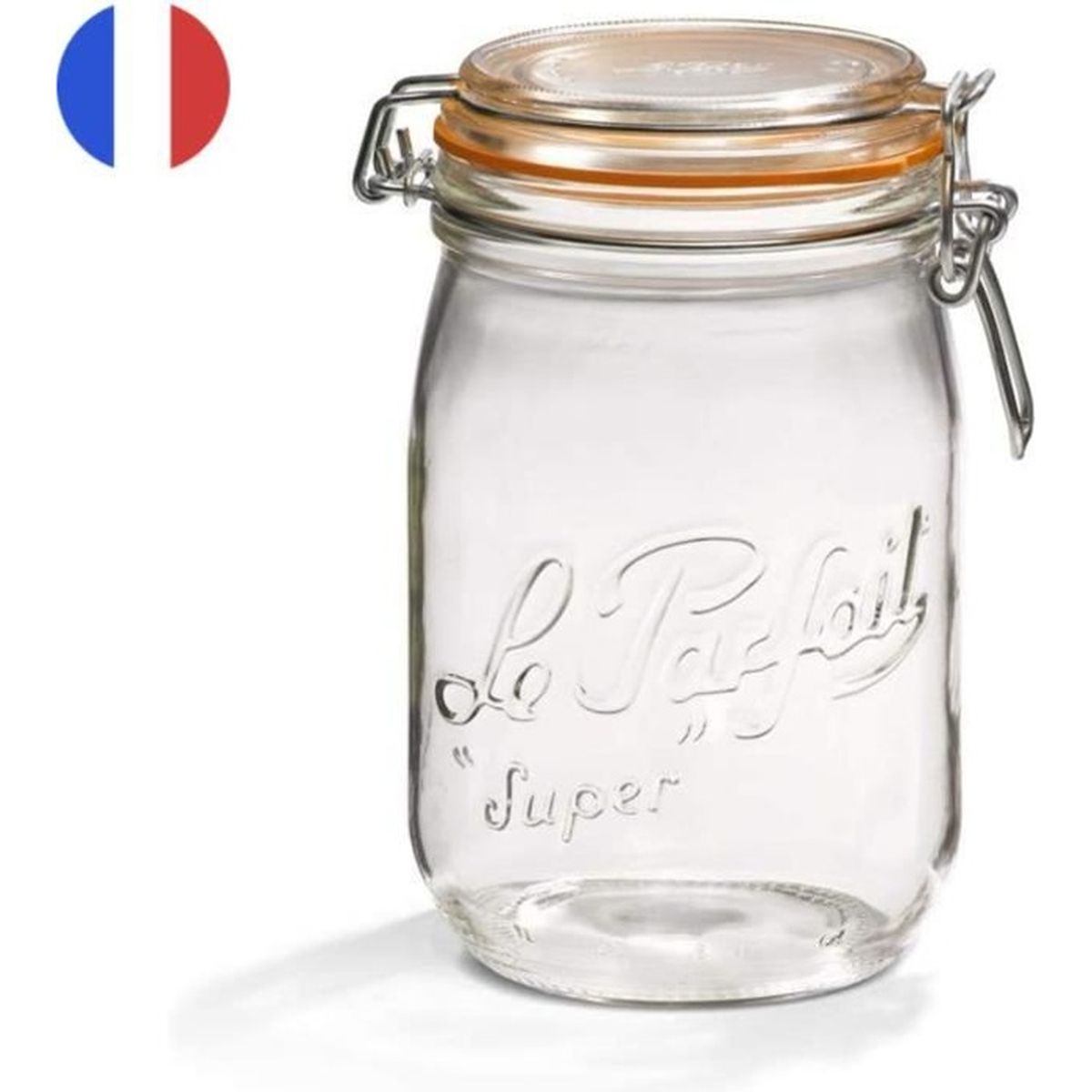 Le Parfait Super - Lot de 6 Bocaux avec Couvercle 1 L, Bocaux en Verre