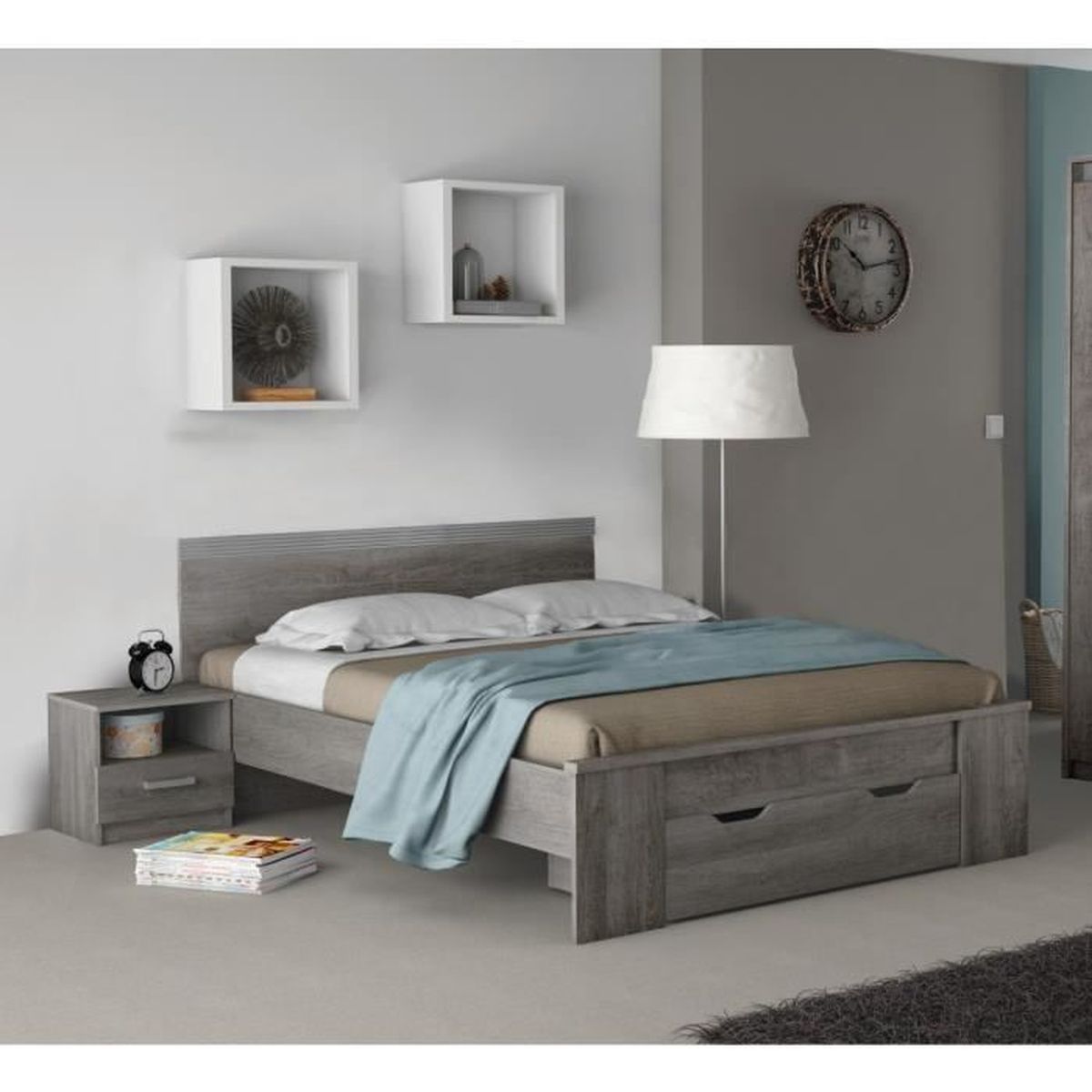 Lit tiroir en bois imitation chêne prata 140x190 LT127 ...