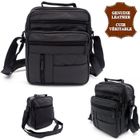 POPSPO Sacoche bandoulière - Cuir Véritable - Grand modèle - Noir - Homme - Doublure synthétique