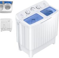 RELAX4LIFE Mini Machine à Laver 2 Cuves- Lavage 5KG - Essorage 3KG - Lave-Linge Bleu - Minuterie - pour Appartement Dortoir Maison