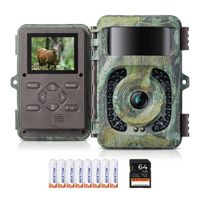 Caméra de faune 4K 48MP avec capteur de mouvement Vision nocturne Vitesse de déclenchement 0,2 s Etanche IP66 Carte SD 64 Go