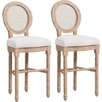 Lot de 2 chaises de bar tabourets de bar médaillon style Louis XVI bois sculpté patiné tissu crème