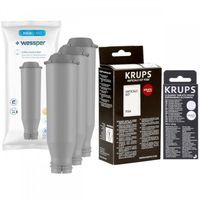 Lot de 3 filtres Wessper, pastilles de nettoyage KRUPS XS3000 et détartrant KRUPS ANTICALC KIT F054
