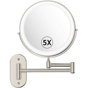 Rechargeable par USB Miroir Grossissant Lumineux Mural x5 avec 0.5h Fonction d/'arrêt Automatique 3 Lighting Effects avec Bouton Tactile réglable Lumière Miroir de Maquillage Noir