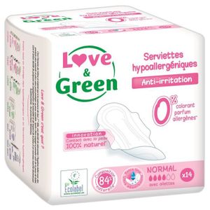 SERVIETTE HYGIÉNIQUE Love & Green Serviettes normales x14