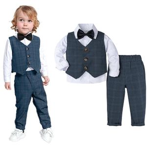 COSTUME - TAILLEUR Costume Bébé Garçon Gentilhomme 3pcs Vêtements Ceremonie Fete Tenue Manches Longues Marin Plaid 12 Mois à 4 Ans