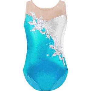 TUTU - JUSTAUCORPS inlzdz Enfant Fille Justaucorps Gymnastique Strass sans Manches Bodysuit Gym Leotard 5-16 Ans Turquoise