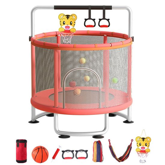 Trampoline 4 En 1 PILIN Trampoline Enfants 4 En 1 - 145cm Avec Balançoire, Panier Basket, Cerceau - Capacité 50kg, Intérieur/extérieur Trampoline Exterieur