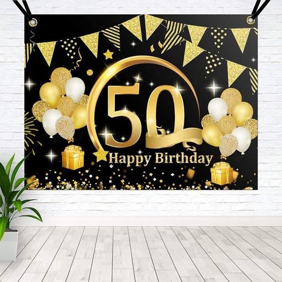 50e Anniversaire Decoration Or Noir Affiche En Tissu Extra Large Pour Banniere De Toile De Fond De Photomaton 50e Anniversai A6 Cdiscount Maison
