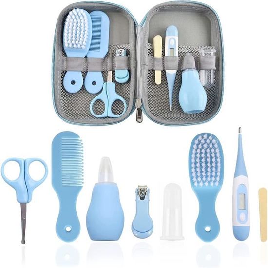 RoseFlower Trousse De Toilette Bébé 8 En 1 – Kit Complet Naissance Avec Thermomètre, Coupe-Ongles, Aspirateur Nasal