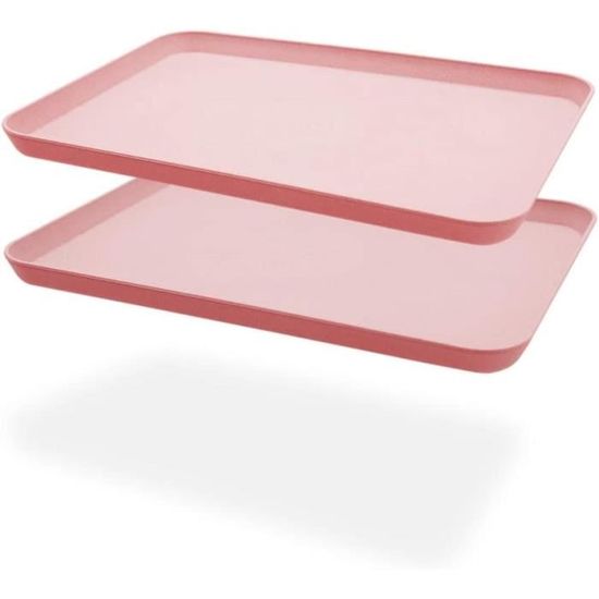 Lot De 2 Plateaux De Service En Plastique Imitation Bois - Pour Fruits, Apéro, Café, Décoration Table (30.5 X 22 Cm)