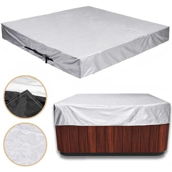 Housse De Protection Spa EKQSGLC 600D - Bâche Étanche Anti-UV Et Vent 240x240x85cm Pour Jacuzzi Extérieur